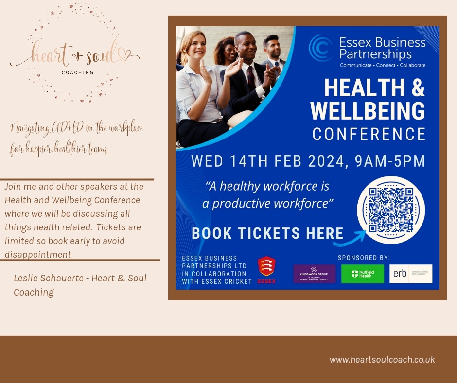 Advert for the Essex Health and Wellbeing Conference for HR In February with the title Navigating ADHD for happier and healthier teams